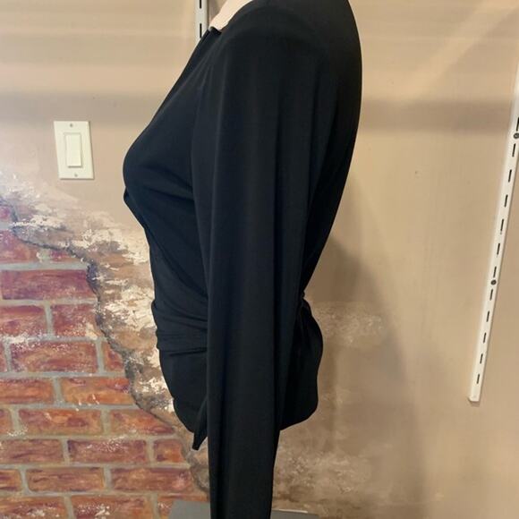 Lafayette 148 Black Wrap Top with Ivory Collar Size Large - Picture 4 of 12